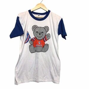 Vintage 80s trench Denver Broncos‎ T shirt Bear with flag